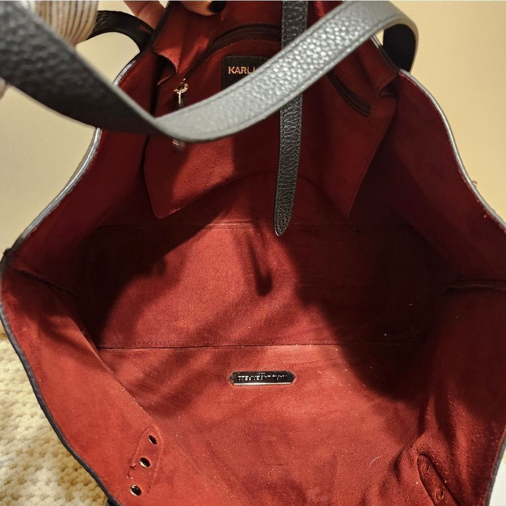 Karl Lagerfeld Paris "Lock Charm" Black Pebbled Leather Tote Bag, Retail $178 - Picture 10 of 11
